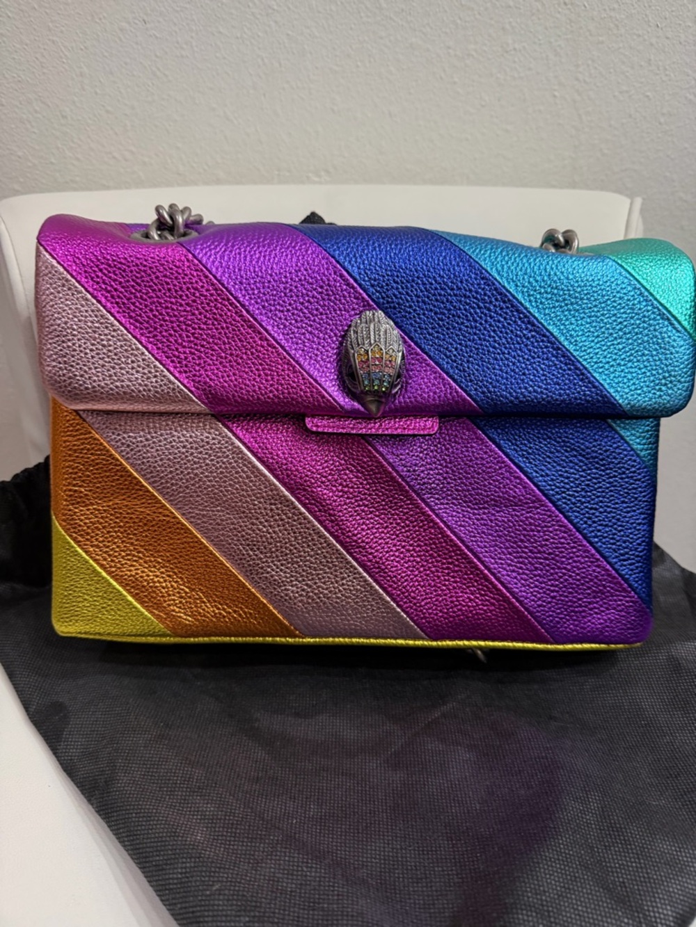 Kurt Geiger Rainbow Metallic Diagonal Stripe Shoulder Bag